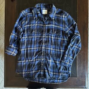 American Eagle, Oversized Fit, Blue Plaid Shirt, Size Medium